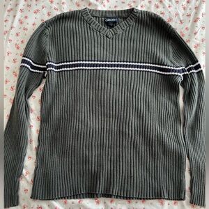 vintage green stripe grandpa sweater